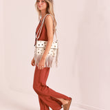 Bolso Bandolera Flecos Blanco