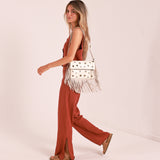 Bolso Bandolera Flecos Blanco