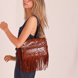 Bolso Bandolera Flecos Rojo Oscuro