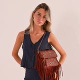 Bolso Bandolera Flecos Rojo Oscuro