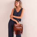 Bolso Bandolera Flecos Rojo Oscuro