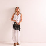 Bolso Bandolera Flecos Negro