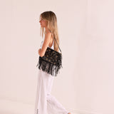Bolso Bandolera Flecos Negro