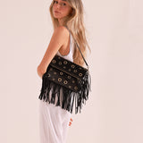 Bolso Bandolera Flecos Negro
