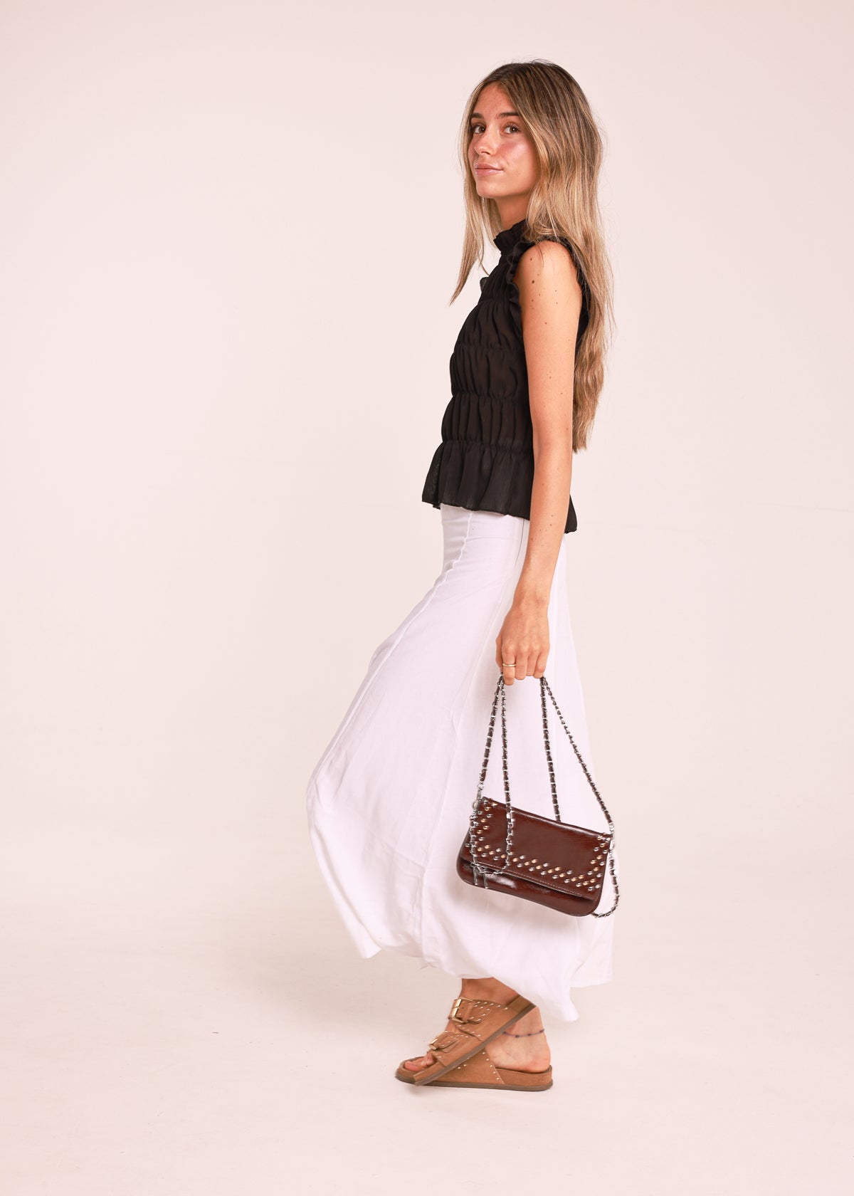 Bolso Mini Tachuelas Rojo Oscuro