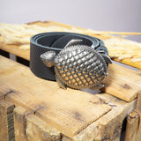 Silver Turtle Belt Black Leather