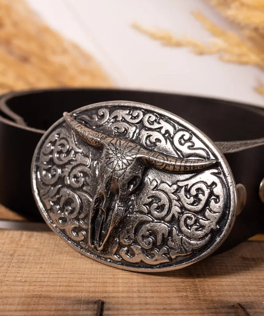 Silver Horn Belt Black Leather