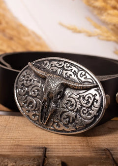 Silver Horn Belt Black Leather