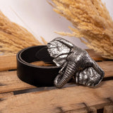 Silver Elephant Belt Black Leather