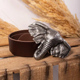 Silver Elephant Belt Brown Leather