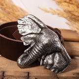 Silver Elephant Belt Brown Leather