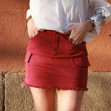 Dark Red Cargo Mini Skirt