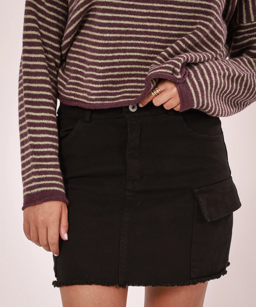 Black Cargo Mini Skirt