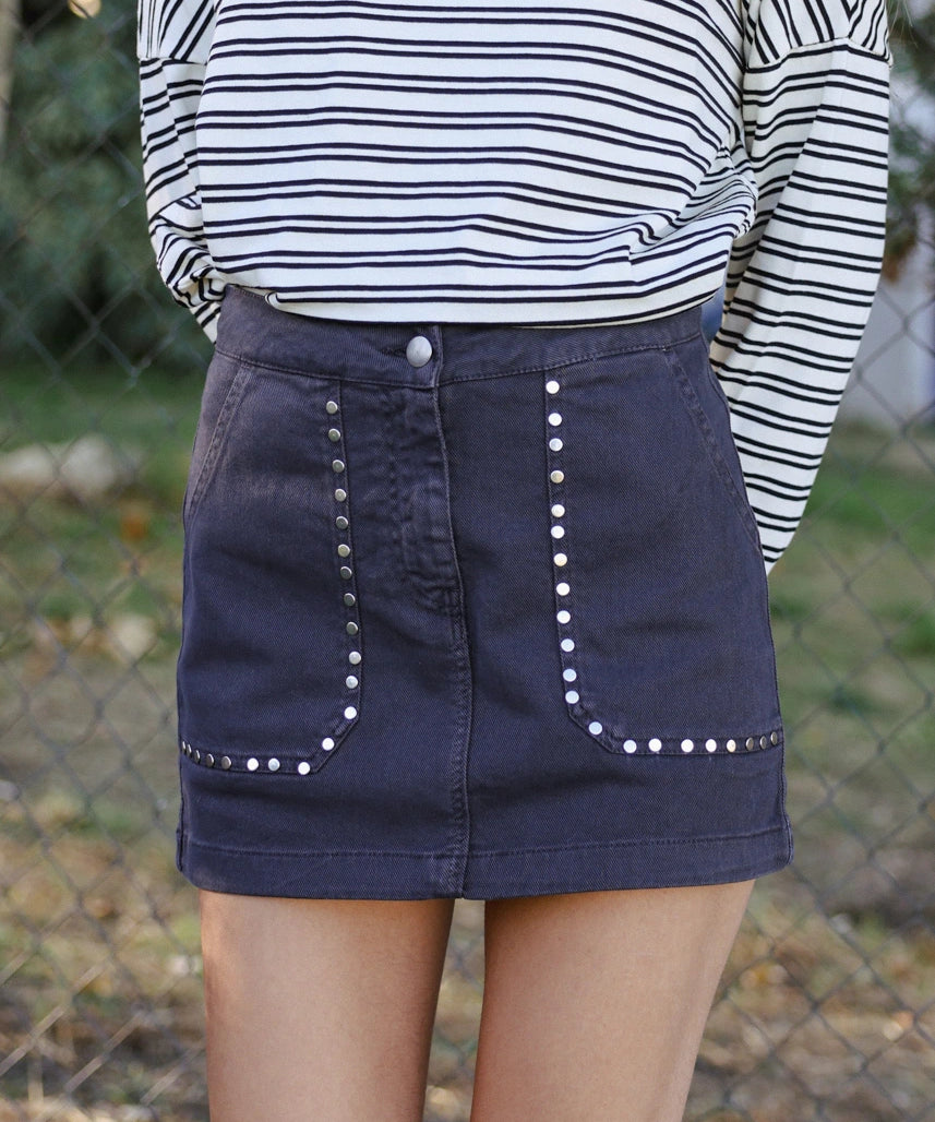 Nea Dark Grey Studded Skirt