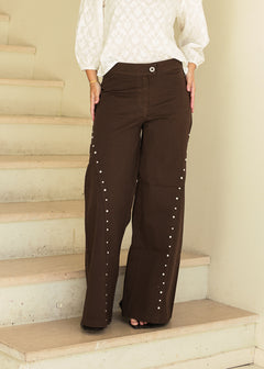 Pantalón Tachuelas Candy Marrón Oscuro