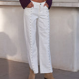 Vesper White Floral Studded Pants