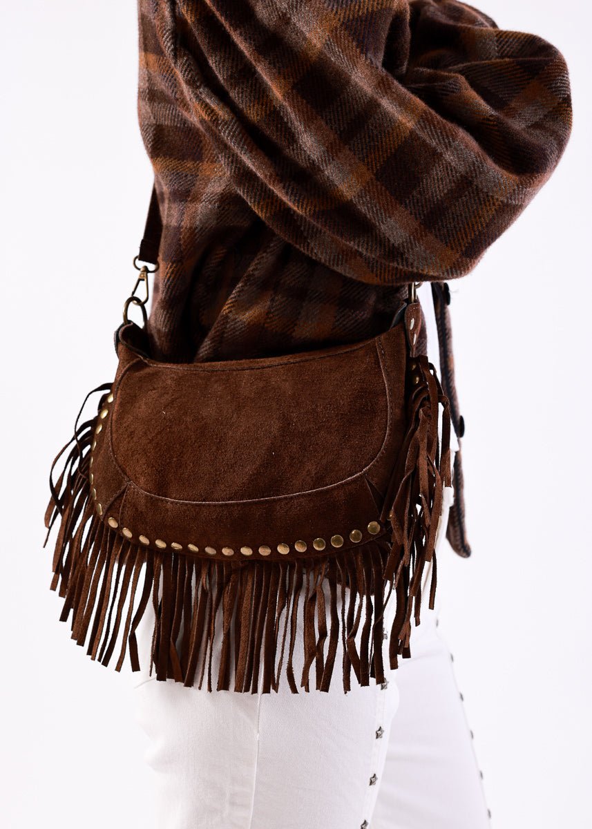 Bolso Tachuelas Flecos Marrón Oscuro - MOCCACHICA