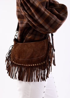 Bolso Tachuelas Flecos Marrón Oscuro - MOCCACHICA