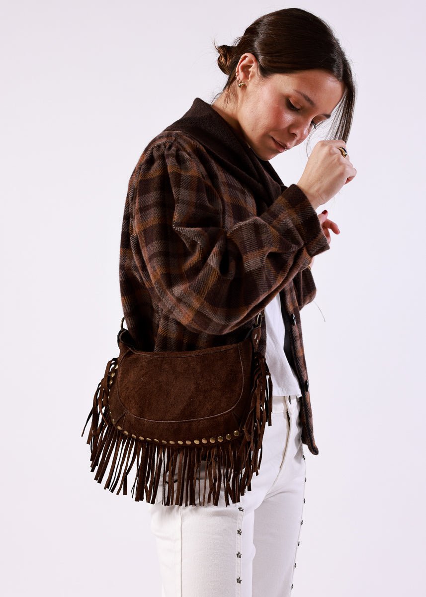 Bolso Tachuelas Flecos Marrón Oscuro - MOCCACHICA